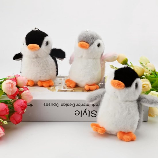 Pluche Pinguïns - Mini Dieren Knuffels - Sleutelhanger Decoratie - Met Hangende Ketting - 11 cm - Roze Grijs Zwart van Merkloos — afbeelding 3