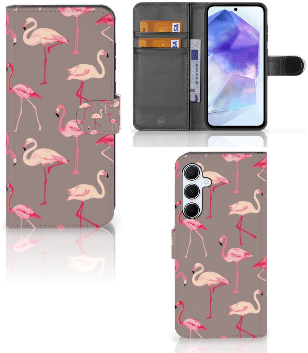 Samsung Galaxy A55 Telefoonhoesje met Pasjes Flamingo