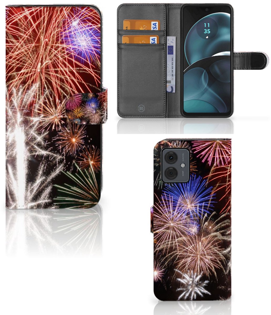 Motorola Moto G14 Wallet Case met Pasjes Vuurwerk