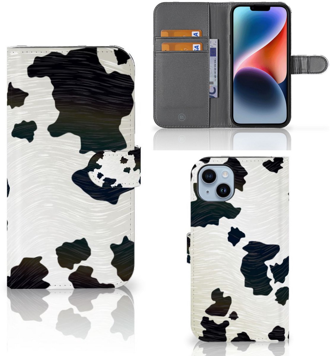 iPhone 15 Plus Telefoonhoesje met Pasjes Koeienvlekken
