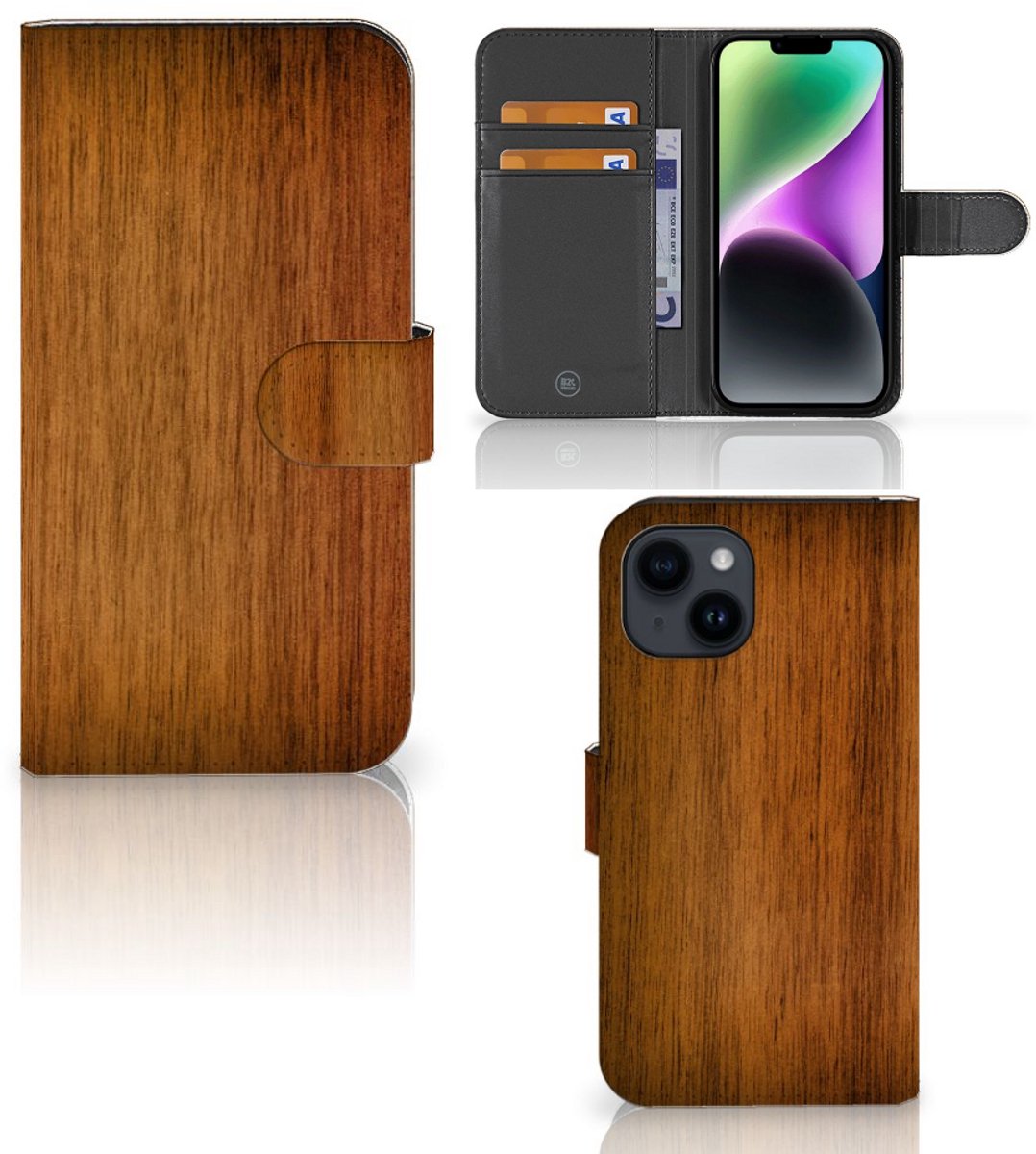 iPhone 15 Book Style Case Donker Hout