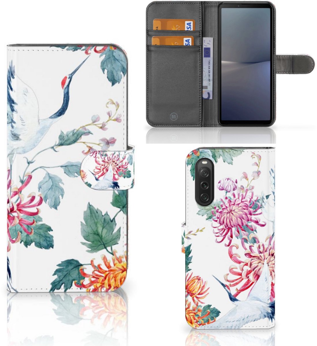 Sony Xperia 10 V Telefoonhoesje met Pasjes Bird Flowers