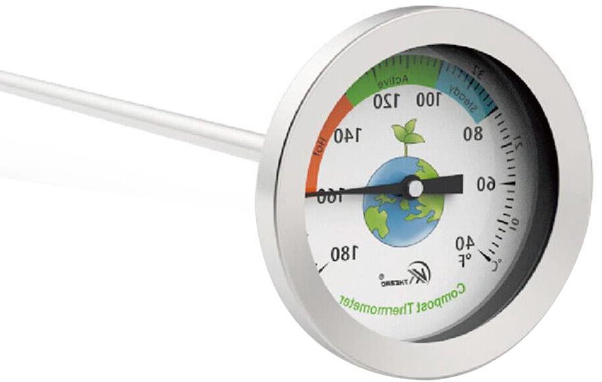 Bodemthermometer Compostmeter - Bodemtester Temperatuurmeter - Bodem Temperatuur Meten - Extra Lange Sonde - 500mm Sonde - Zilver