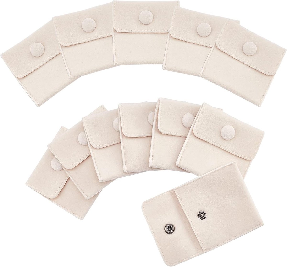 12 Luxe Velvet Sieraden Tassen met Drukknop, Off White Juwelen Opbergzakken voor Kettingen en Armbanden - 7 x 7 cm, Perfect voor Cadeaus en Organisatie