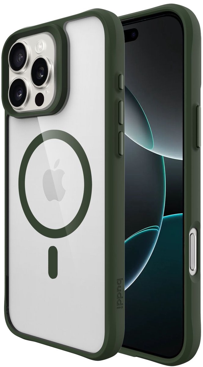 Buddi Hybrid - Hoesje Geschikt voor Apple iPhone 16 Pro - Compatibel met MagSafe - Back Cover met Magneet - Magnetische Beschermhoes - Transparant Groen