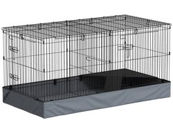 1 Stuk – Hamsterkooi – 2-in-1 Kooi voor kleine dieren – Stoffen bodem – Zitstok – Oprit – Zwart
