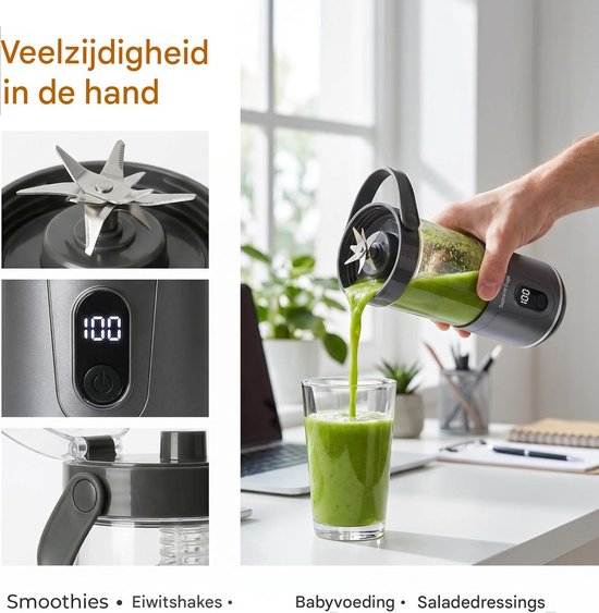 longziming - Draagbare Blender - USB Oplaadbare Smoothie Maker - Draadloze Blender Beker - BPA-vrij - 600ml - Compact En Lichtgewicht Ontwerp - Ideaal Voor Onderweg - 1 Stuks van longziming — afbeelding 2