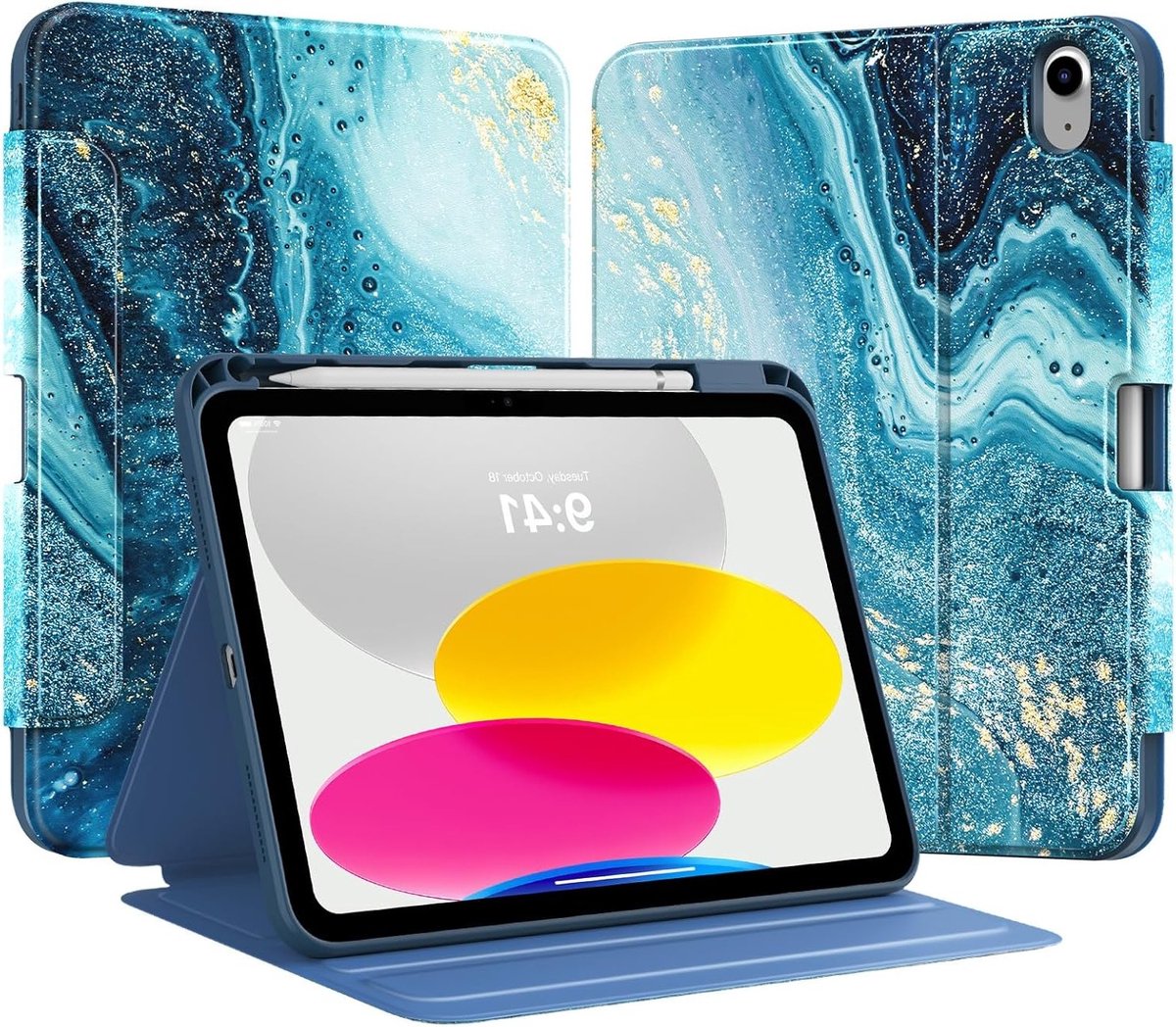 Beschermende Hoes voor iPad 11 Inch (2025) en 10.9 Inch (2022) met Pencil Houder, Meerdere Hoekinstellingen en Luxe Gouden Afwerking