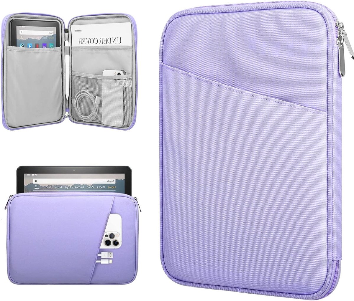 Tablet Hoes voor 8-9 Inch Tablets, Geschikt voor iPad Mini en Galaxy Tab A, Beschermende Sleeve met Kleine Tas, Lilac