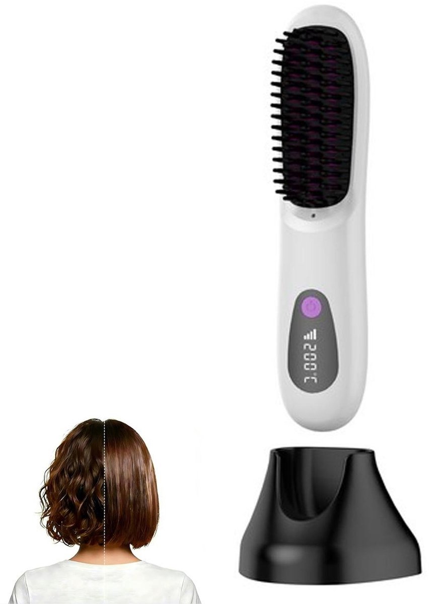 Stijltang, draadloos verwarmd stylingapparaat, oplaadbaar, met lcd-display, professioneel stylingapparaat voor in de salon, geschikt voor ochtendverzorging, op reis en thuisgebruik - wit.