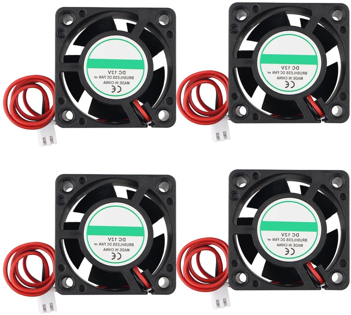 4 Stuks 3D Printer Koelventilator DC 12V 4020 Brushless Stil 40x40x20mm met 2 Pin Aansluiting voor Verbeterde Koeling en Prestaties van 3D Printers