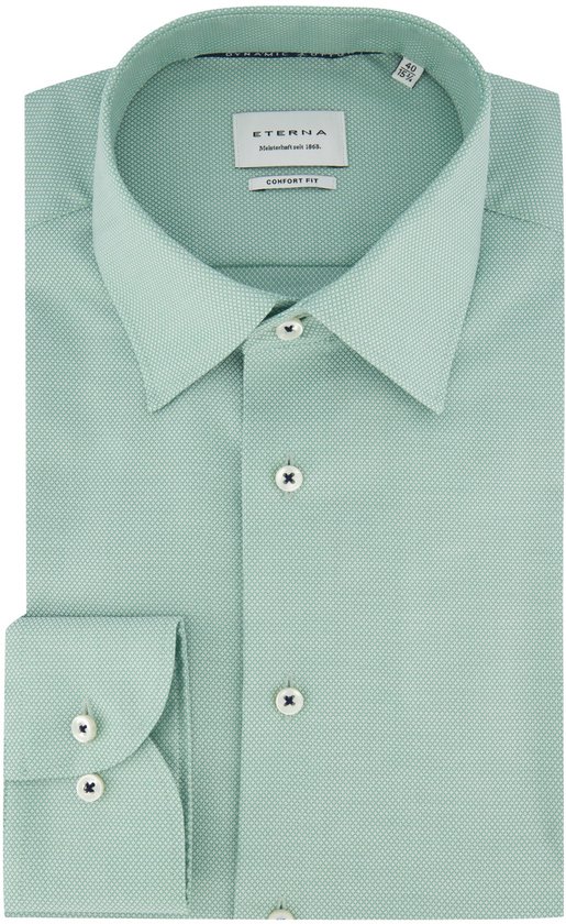 Overhemd Eterna comfort fit groen semi wide spread boord