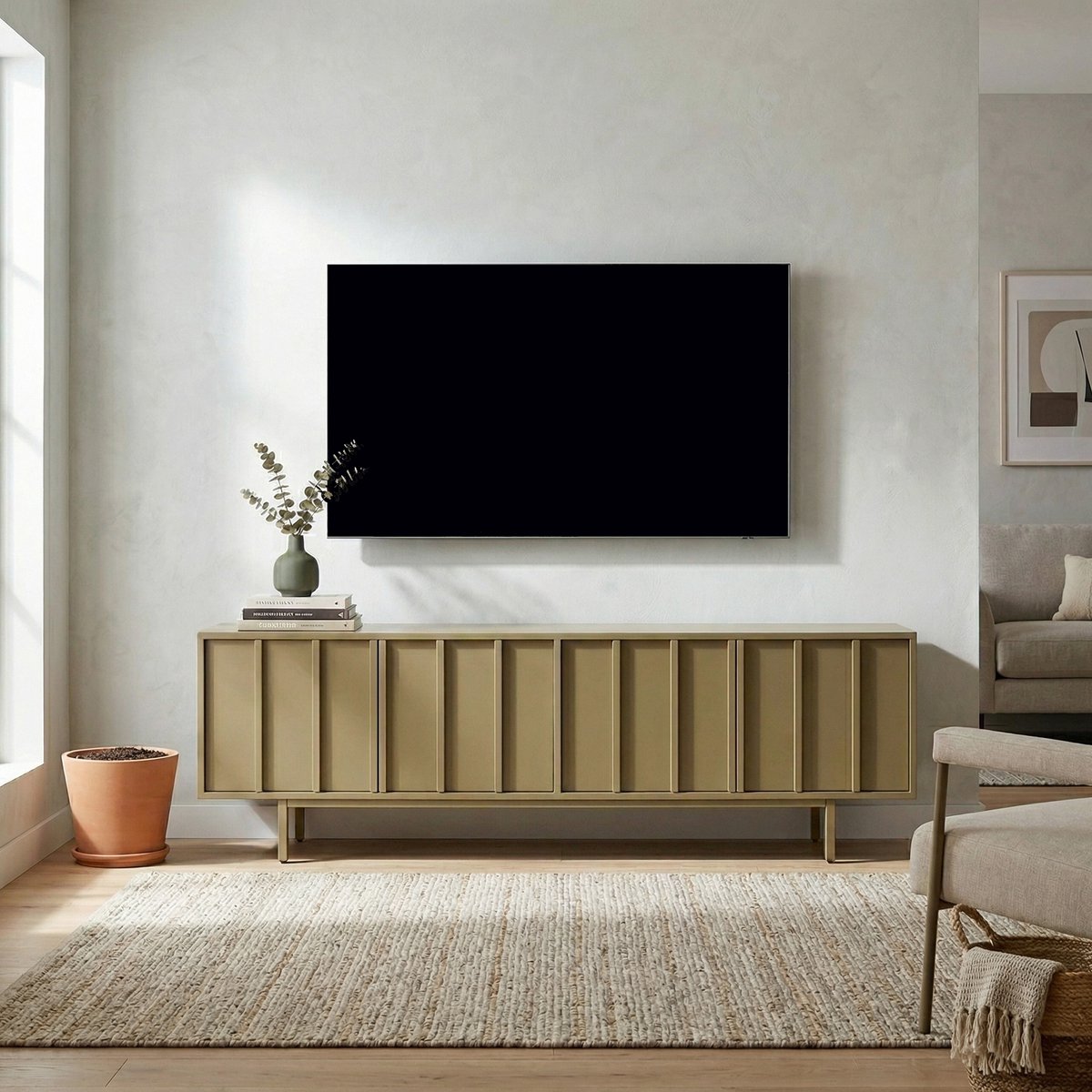 Woonexpress TV-meubel Travis Taupe/Groen - Modern Design - 4 deuren - Greeploos Groen/Taupe