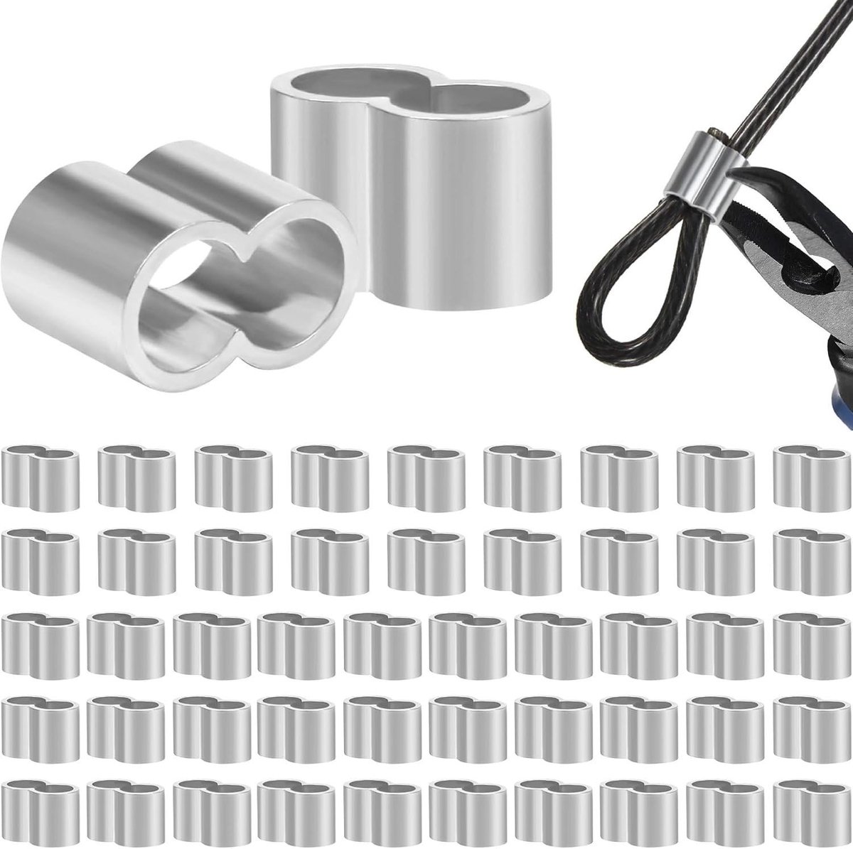 Allecto - Aluminium Crimp Loops - Duurzame Persklemmen - 6 mm Formaat - Tension Cables - Kwaliteitsverbindingen - Ideaal voor Bevestigen - Aluminium