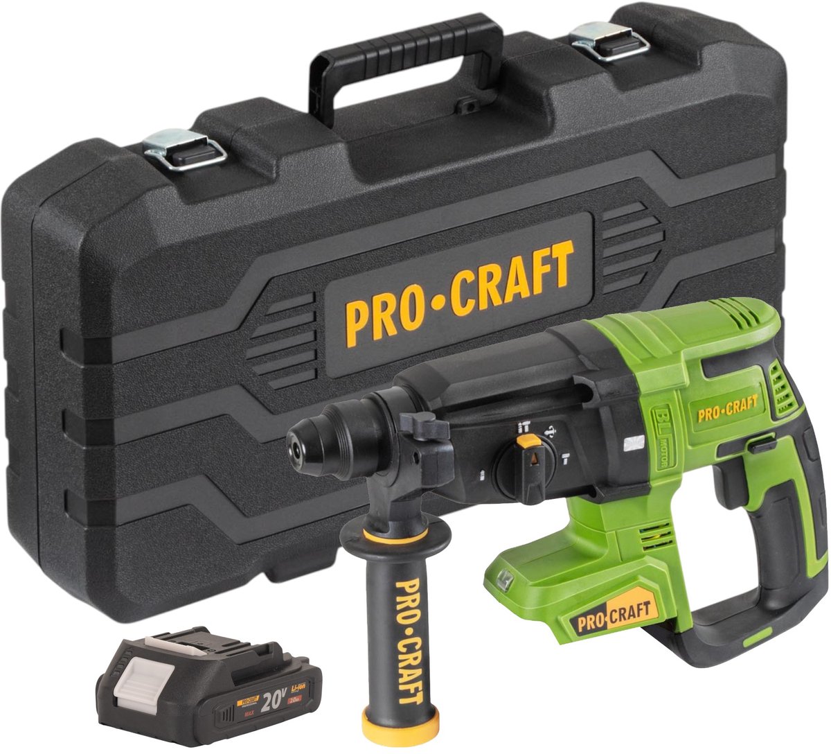 Procraft PHA40bb-c accu-boorhamer 20 V 2,6 J SDS plus Brushless + 1x accu 2,0 Ah + koffer - zonder oplader