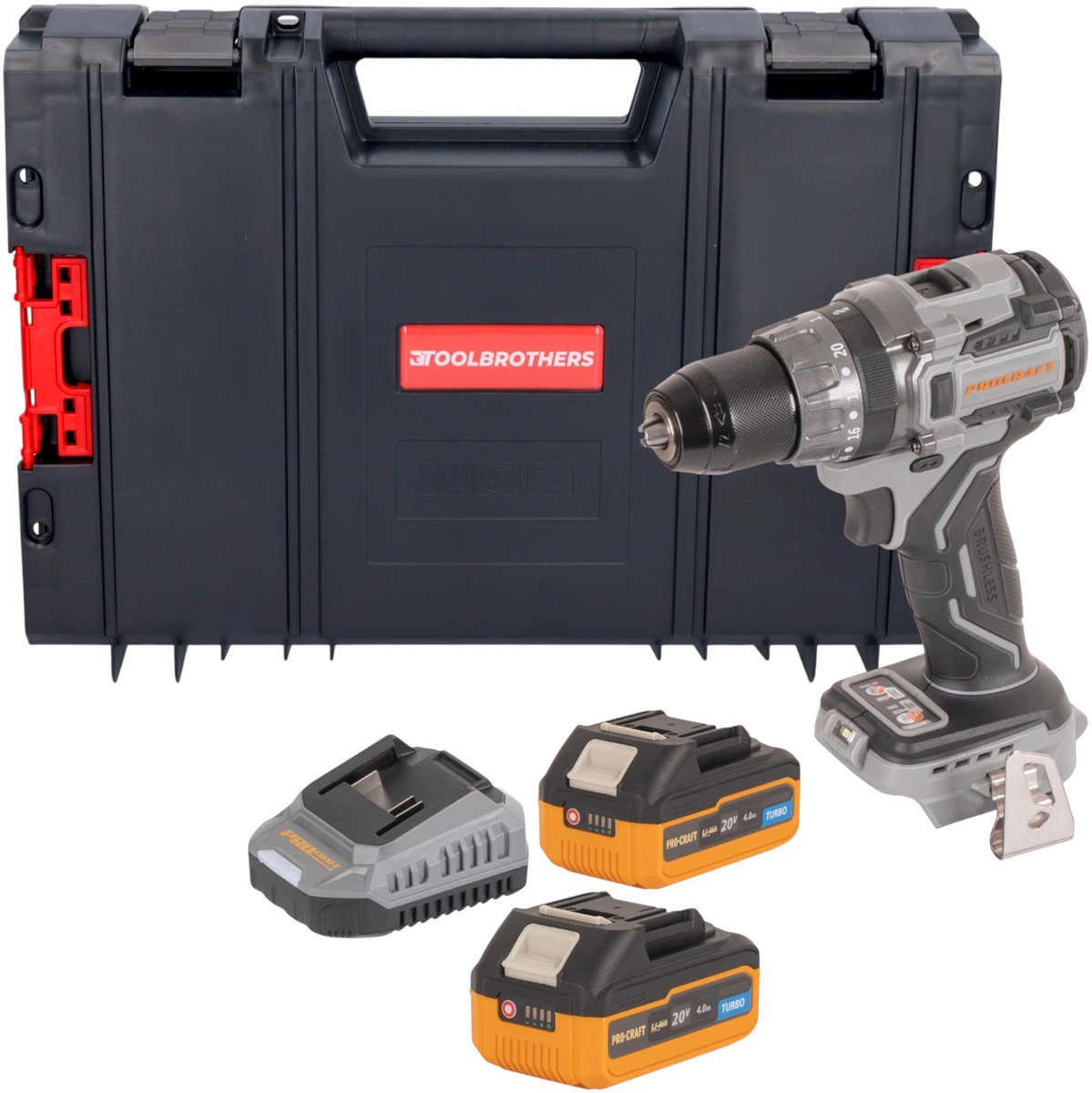 Procraft Industrial CD20Abb accu-klopboormachine 20 V 85 Nm + 2x accu 4,0 Ah + oplader + RHINO gereedschapskoffer
