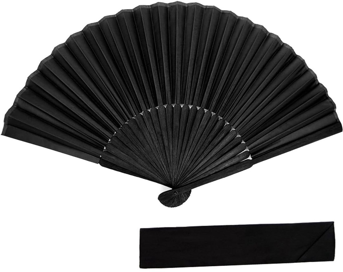 Allecto - Draagbare waaier - Zijden waaier - Compact en elegant - Zwart - Ideaal voor bruiloften - Perfect voor reizen - Geschikt voor warme dagen