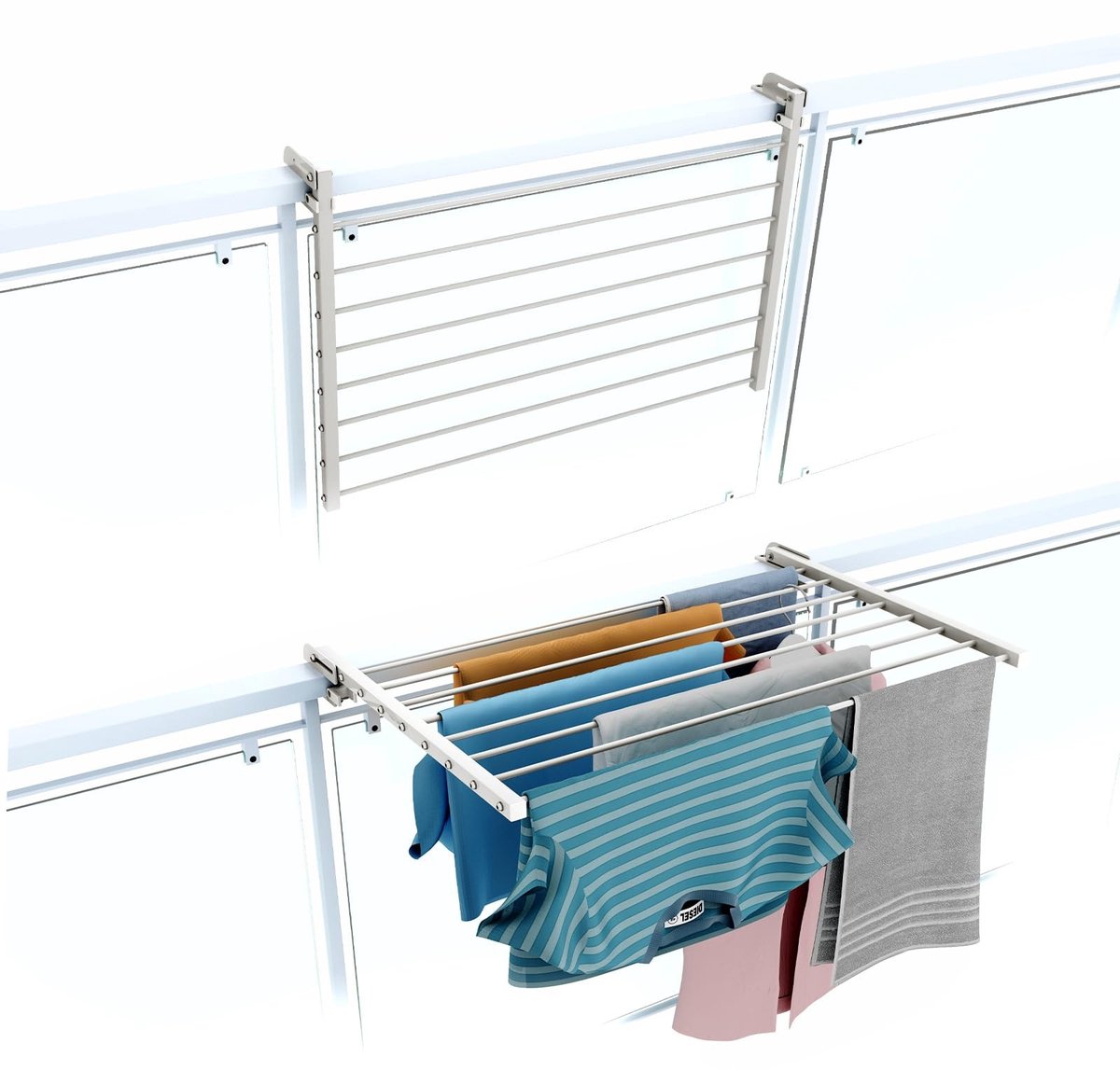 Allecto - Balkon droogrek - Opklapbaar en duurzaam - Wit - Kleding droogrek - Perfect voor terras en balkon - Roestvrij staal en aluminium