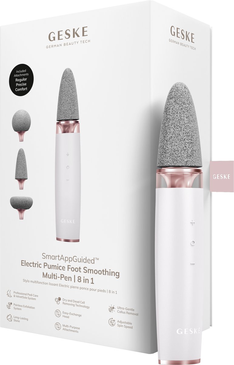 GESKE Electric Pumice Foot Smoothing Multi-Pen | 8 in 1 | Elektrische Voetvijl & Exfoliator | 3 Puimsteen Opzetstukken | Voor Zachte Voeten | Geavanceerde Eeltverwijdering | Voor je Pedicureset