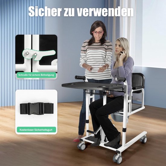 Hydraulische Patiëntenlift - Transferstoel Senioren - Mobiliteit Verbeteren - 180° Openende Rugleuning - 40-64 cm Hefhoogte - Zwart — afbeelding 3
