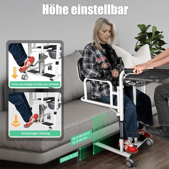 Hydraulische Patiëntenlift - Transferstoel Senioren - Mobiliteit Verbeteren - 180° Openende Rugleuning - 40-64 cm Hefhoogte - Zwart — afbeelding 4