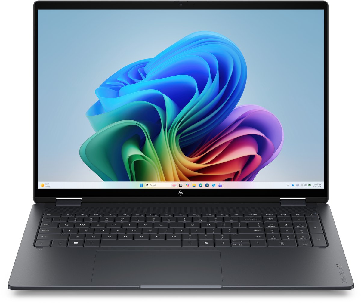 HP OmniBook X Flip 2-in-1 Laptop Next Gen AI 16-cb0950ndx Copilot+ PC Intel Core Ultra 5 325 40,6 cm (16") Touchscreen 2K 16 GB LPDDR5x-SDRAM 512 GB SSD Wi-Fi 7 (802.11be) Windows 11 Home Zwart, Grijs