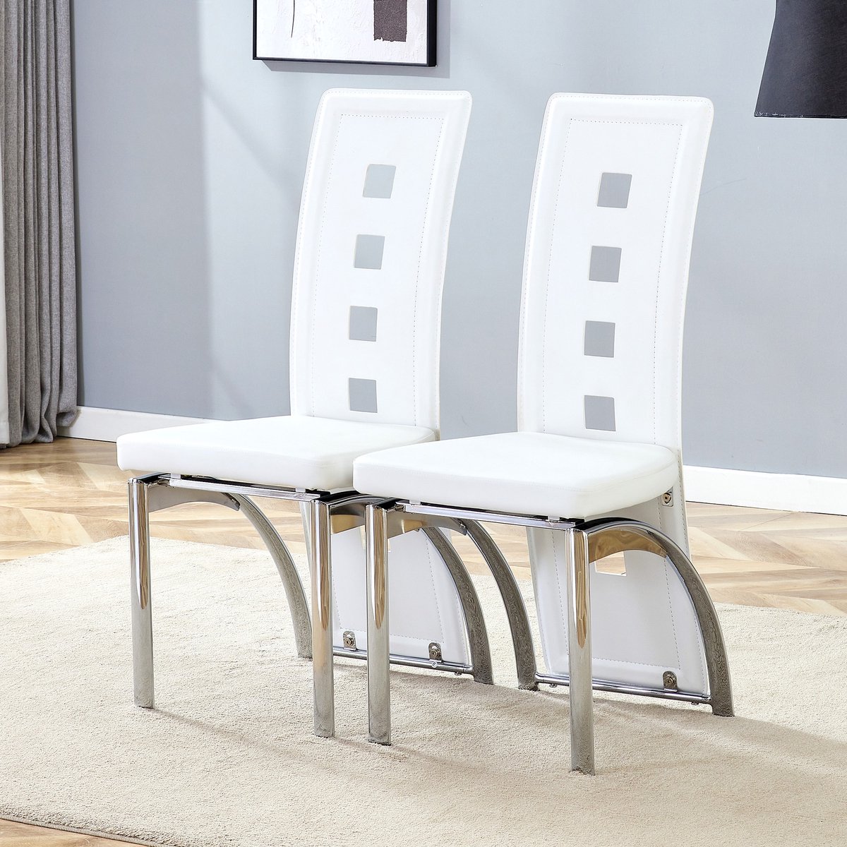 Wishdor - Eetkamerstoelen Set Van 2 - Geometrische Geperforeerde Rugleuning En Dikke Zitti