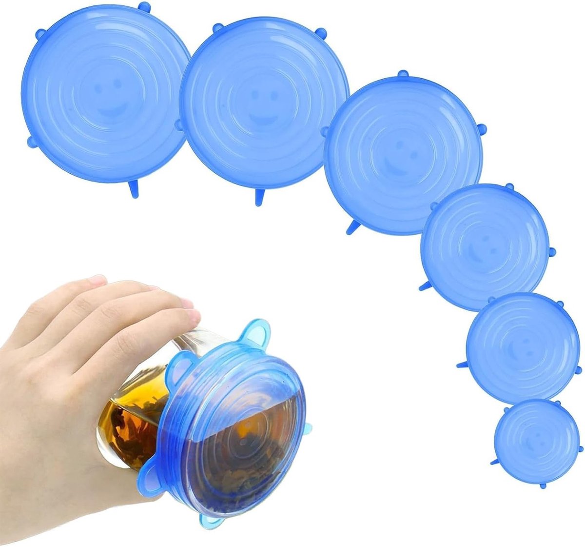 Siliconen Deksel Set - Rekbare Deksels - Voedsel Bewaren - Set van 6 Maten - Tot 19.5 cm - Blauw