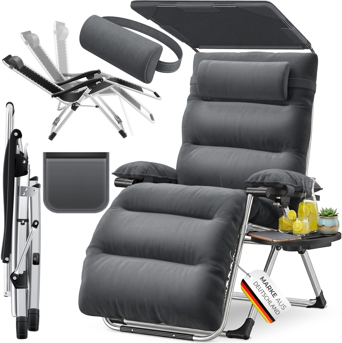 KESSER Luxe Ligstoel – Extra Breed & Comfortabel – Dikke Kussens, Armleuningen, Hoofdkussen, Bijzettafel & Opbergvakken – Ergonomisch & Antislip – Tuin of Balkon