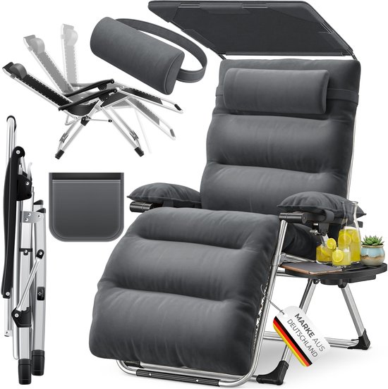 KESSER Luxe Ligstoel – Extra Breed & Comfortabel – Dikke Kussens, Armleuningen, Hoofdkussen, Bijzettafel & Opbergvakken – Ergonomisch & Antislip – Tuin of Balkon