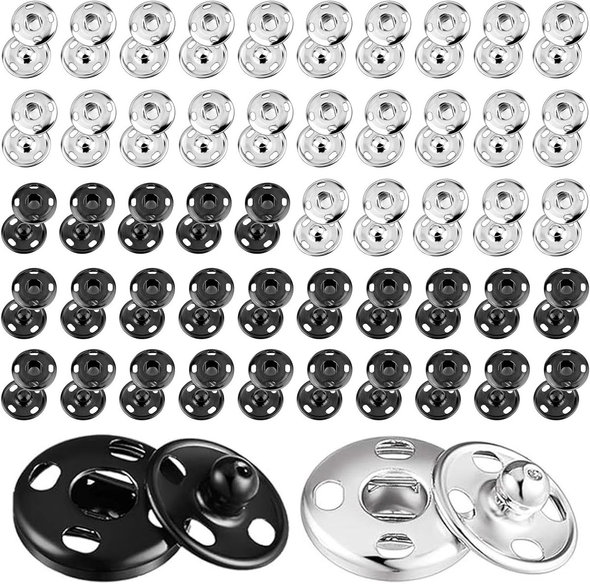 100 Paar 10mm Metalen Drukknoopjes - Zwart en Wit, Stevig en Duurzaam voor Kleding en DIY Projecten