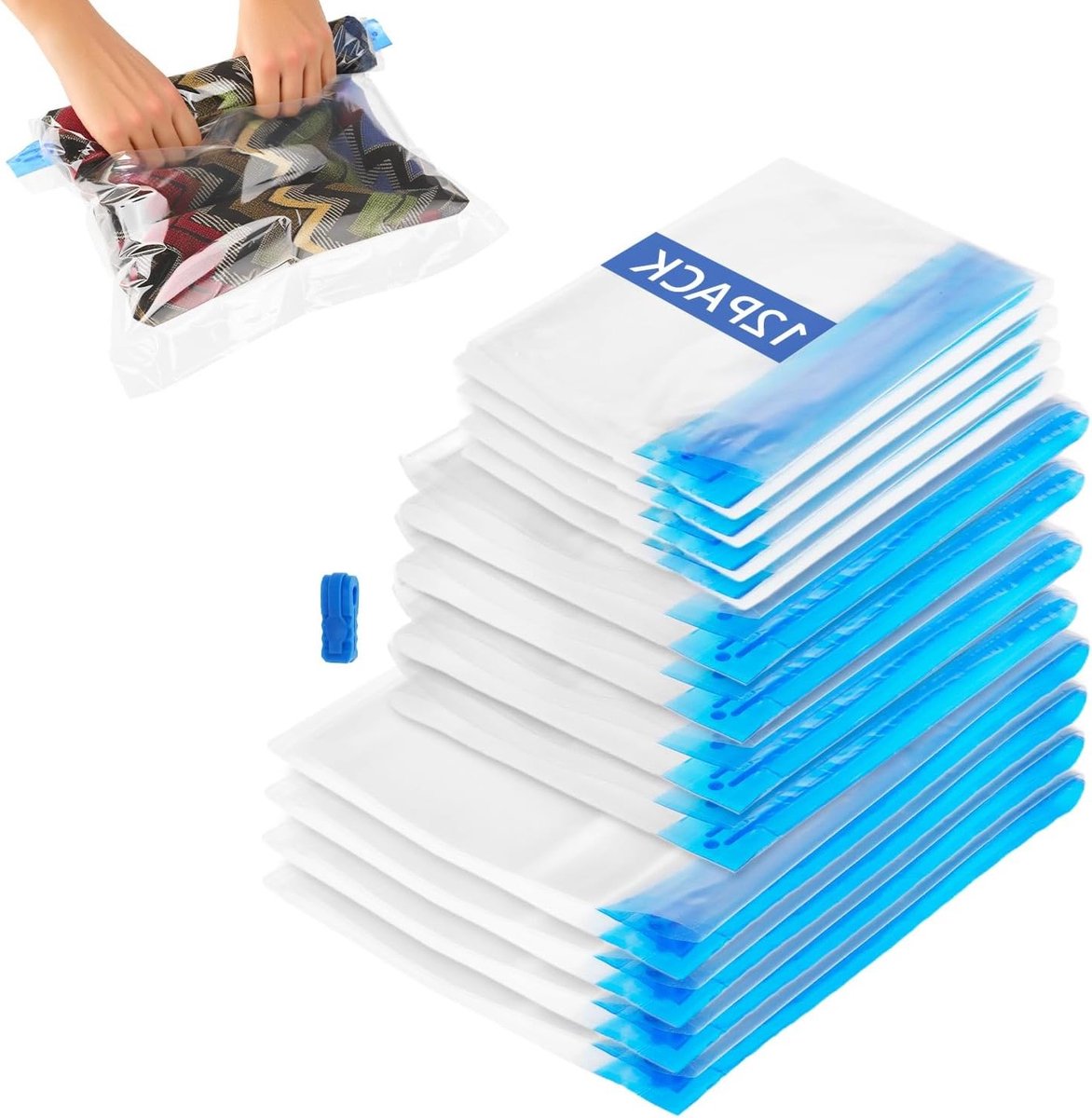 Vakuumzakken voor Reizen - 12 Stuks in 3 Maten (70x50cm, 60x40cm, 50x35cm) - Ruimtebesparende Opbergzakken voor Kleding en Accessoires