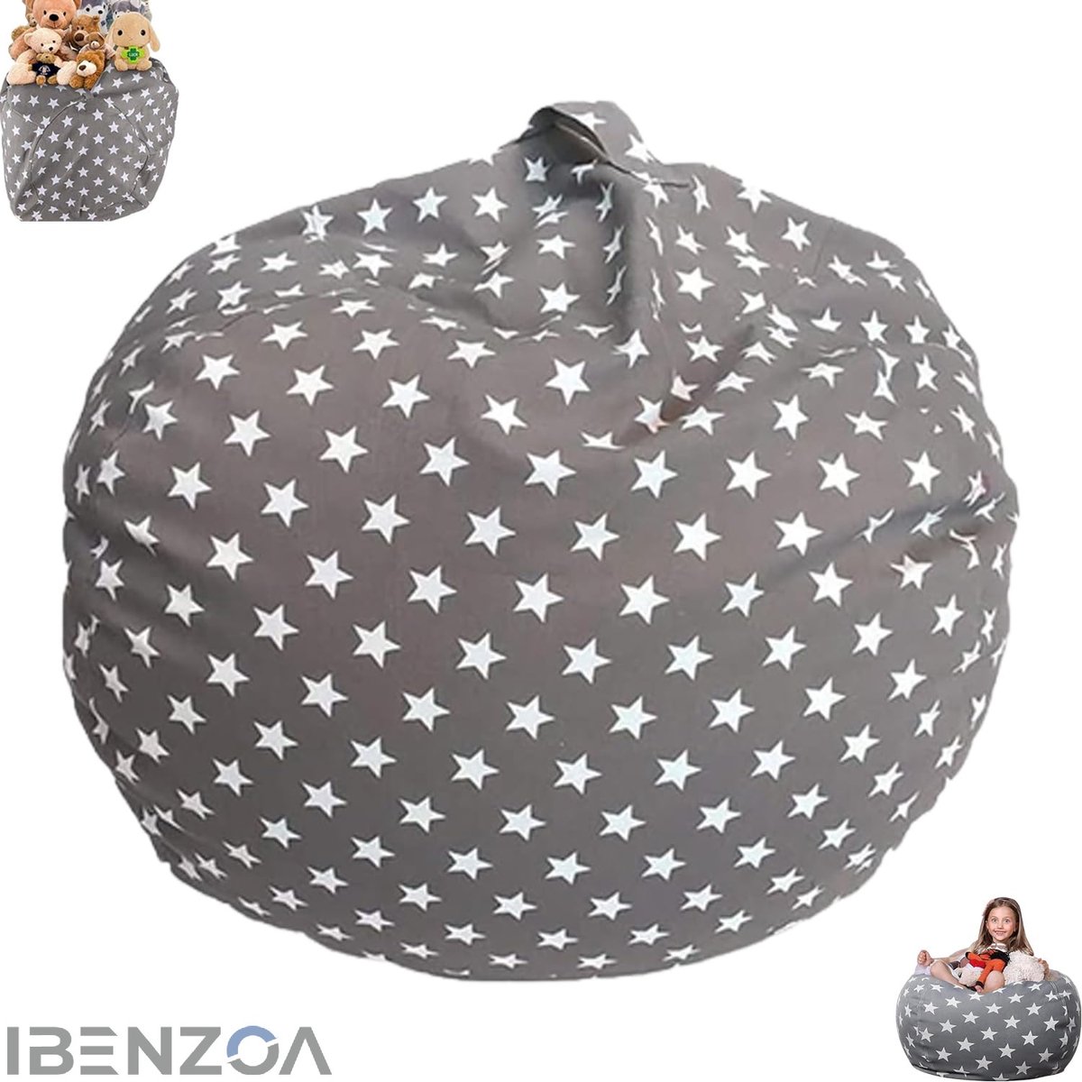 Ibenzoa Zitzak - Grijs - 61 cm - Katoen - Sterrenpatroon