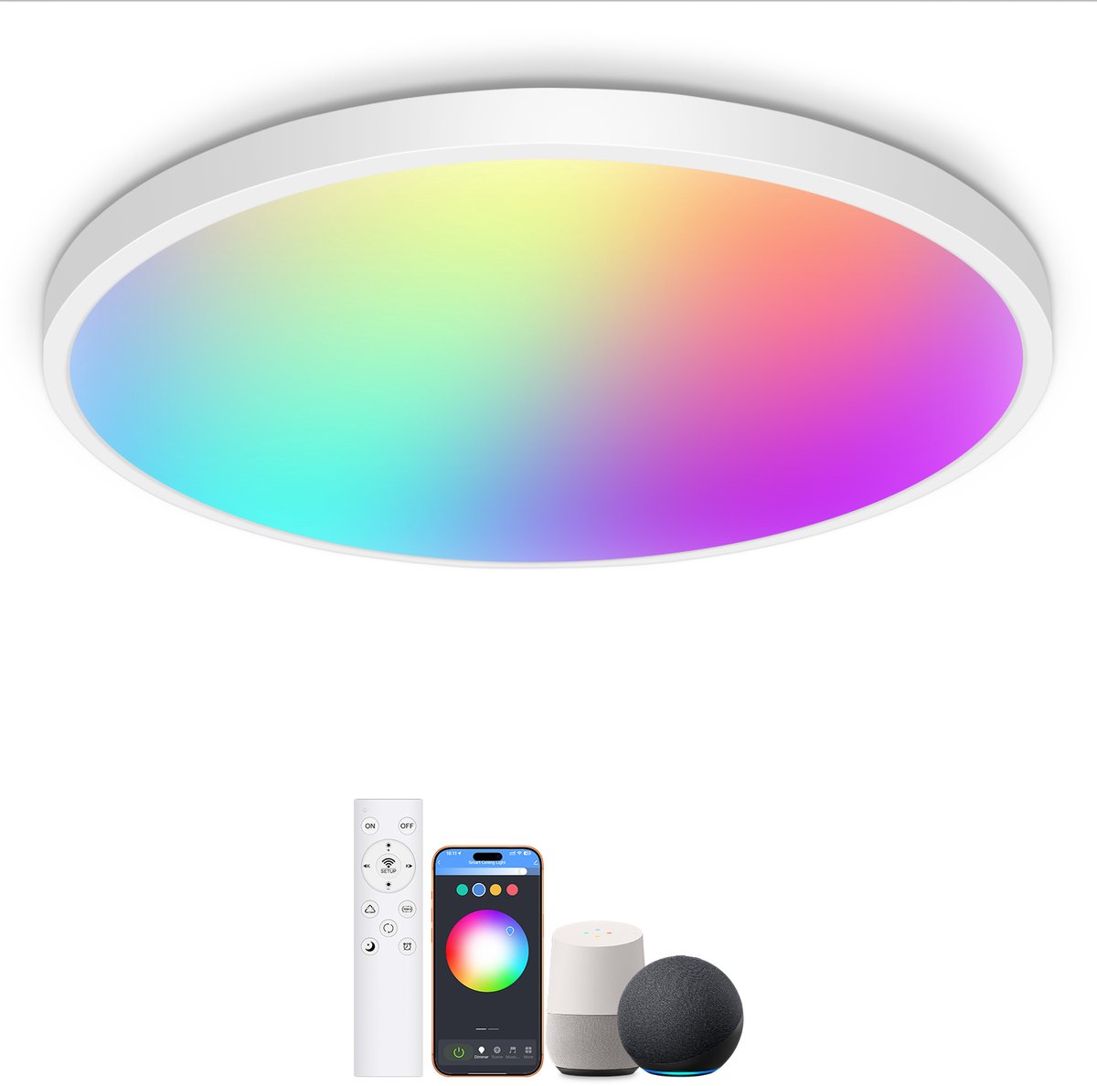 Oraymin Slimme LED Plafondlamp 24W – Alexa Compatibel – RGB 16 Miljoen Kleuren – Dimbaar – Afstandsbediening – Ø30cm