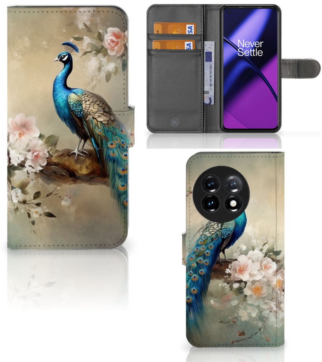 Telefoonhoesje met Pasjes voor OnePlus 11 Vintage Pauwen