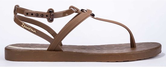 Bruine Ipanema slipper met bandjes en gesp, met een patroon op de zool.