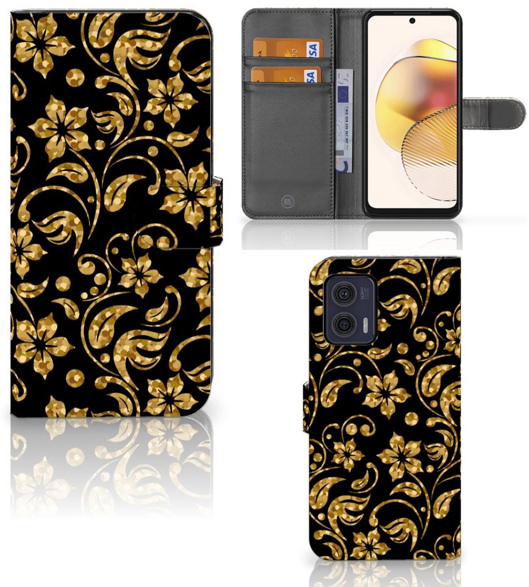 Motorola Moto G73 Hoesje Gouden Bloemen