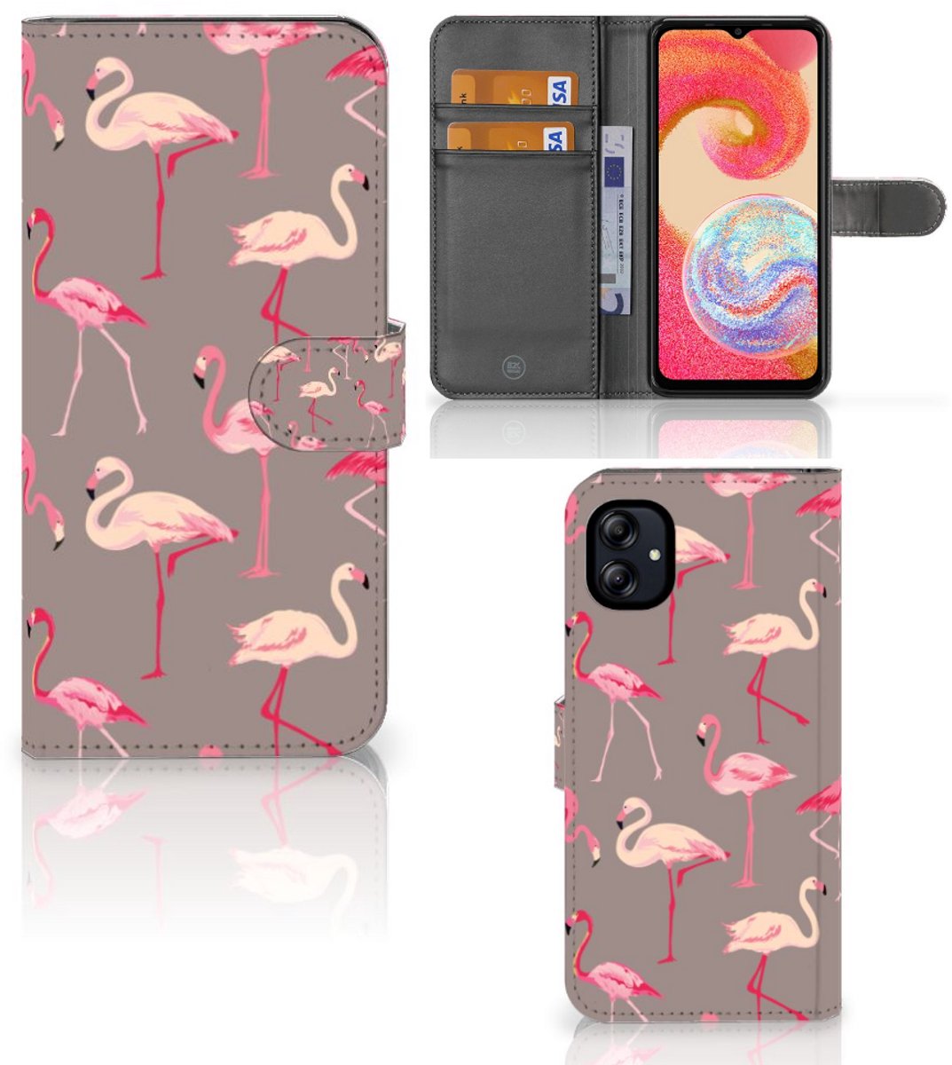 Samsung Galaxy A04e Telefoonhoesje met Pasjes Flamingo