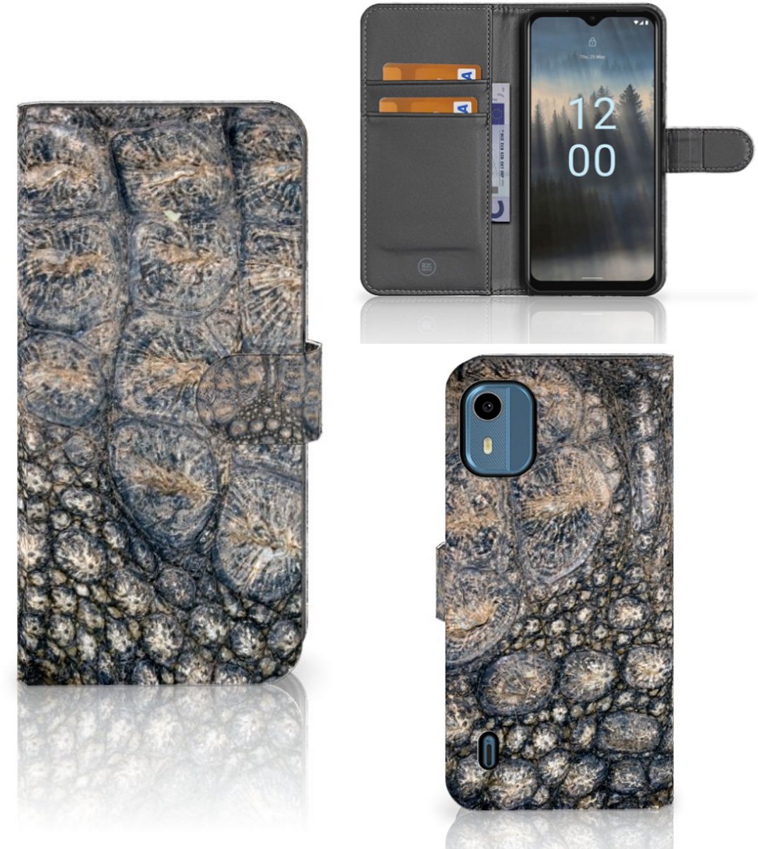 Nokia C12 Telefoonhoesje met Pasjes Krokodillenprint