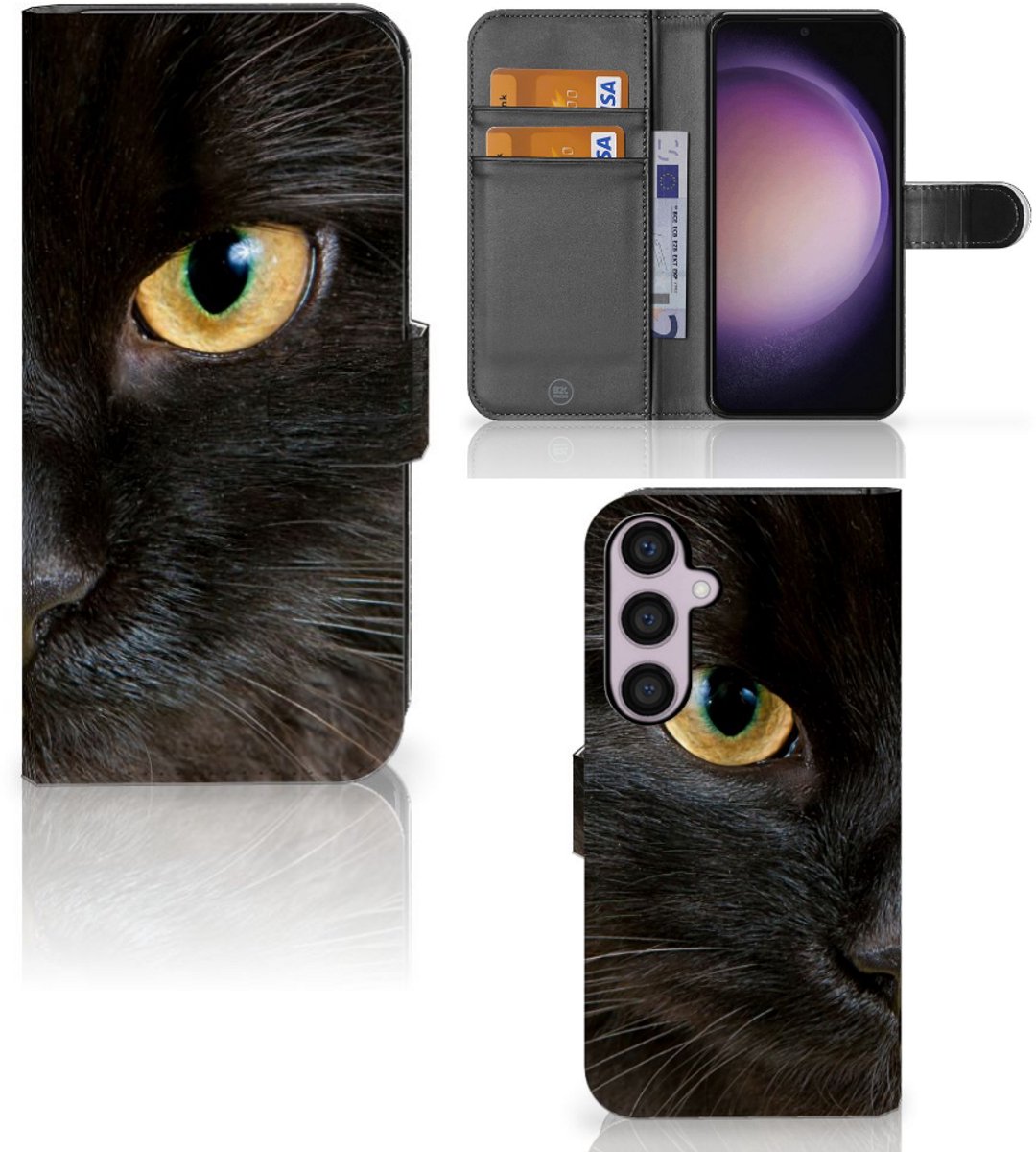 Boekhoesje voor Samsung Galaxy S24 Plus Telefoonhoesje met Pasjes Zwarte Kat