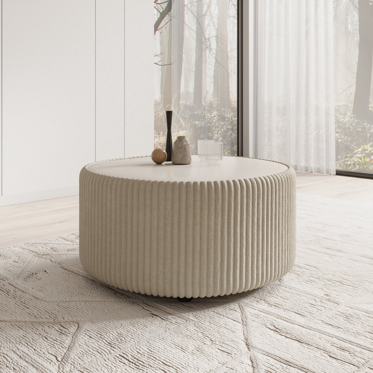 Meubella - Marano - Salontafel - Fluffy ribstof beige