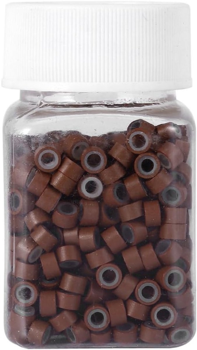 Vijf kleuren siliconen micro haaraccessoires met kralen voor haarverlengingen - 500 stuks (lichtbruin)