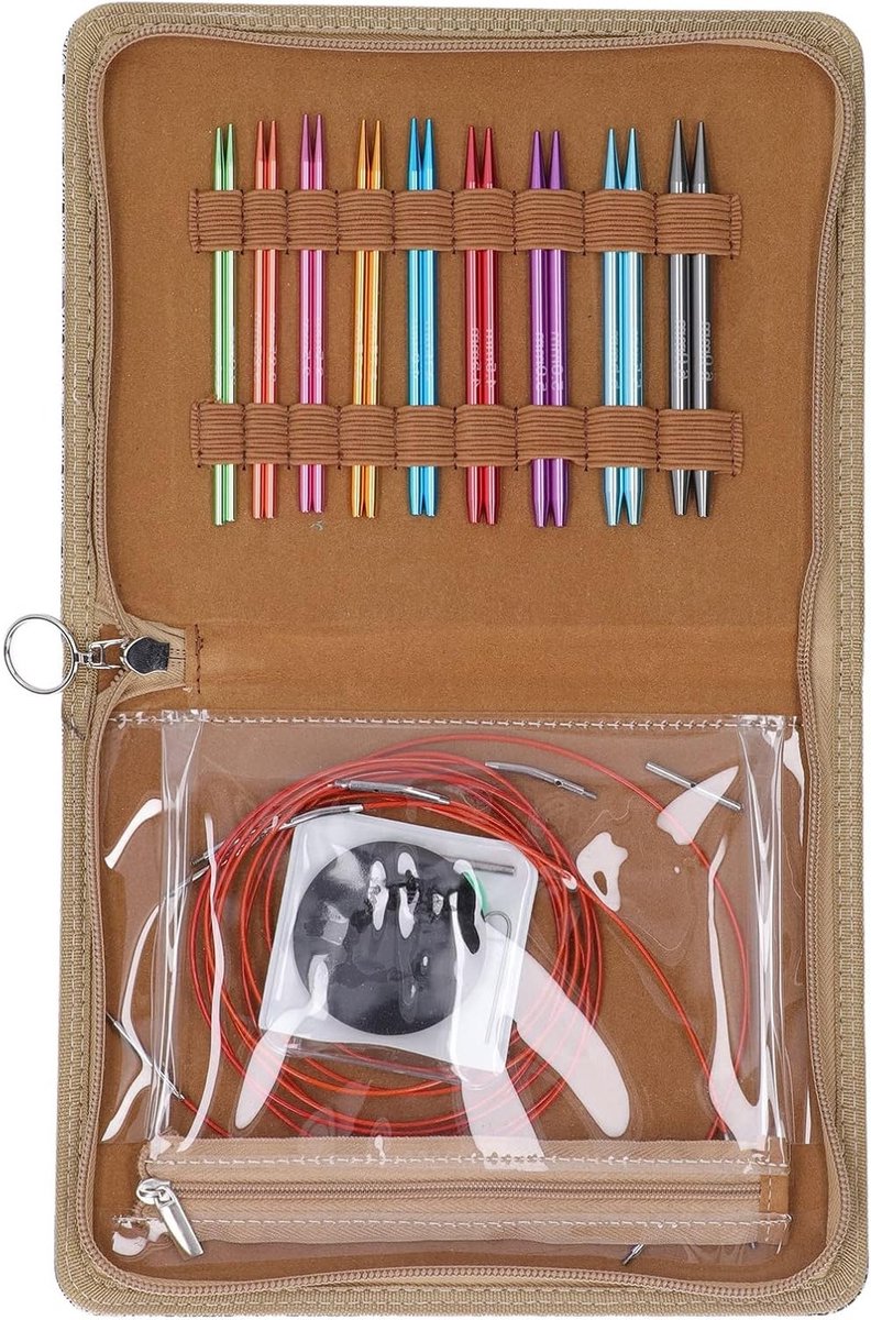 18-delige Set Ronde Breinaalden van Aluminium, 9 Maten van 3mm tot 6mm, Verwisselbare Breinaalden voor Handwerken