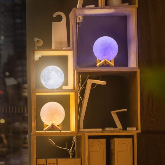 3D Print Maanlamp - Nachtlampje Decoratie - Romantische Sfeer Creëren - 16 Kleuren Dimbaar - 12 cm - Meerkleurig — afbeelding 2