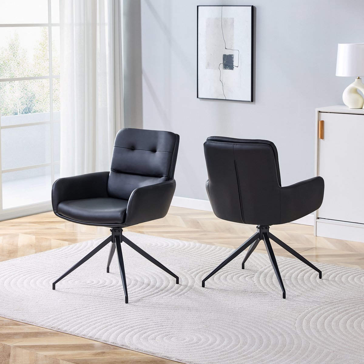 MIVRAY Eetkamerstoel 85 Cm - Draaibaar 360 Graden Set Van 2 - Voor Eethoek En Lounge - Metaal En Kunstleer - Zwart