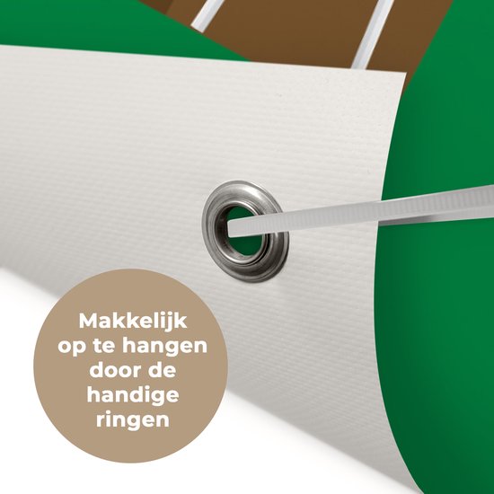 Tuinposter 100x100 cm - Tuindecoratie Illustratie bierbrouwerij op groene achtergrond - Poster voor in de tuin - Buiten decoratie - Schutting tuinschilderij - Tuindoek muurdecoratie - Wanddecoratie balkondoek