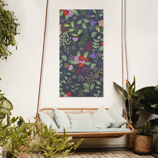 Tuinposter 80x160 cm - Tuindecoratie Een bloemdessin illustratie met veel kleur - Poster voor in de tuin - Buiten decoratie - Schutting tuinschilderij - Tuindoek muurdecoratie - Wanddecoratie balkondoek
