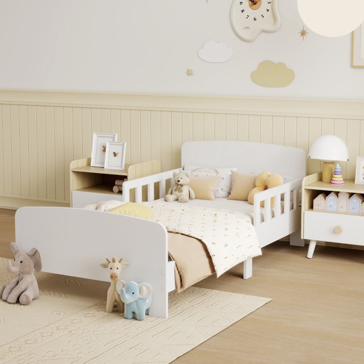 MODFU Peuterbed – 140x70 cm – Veiligheidshekken – Laag Model – MDF – Wit