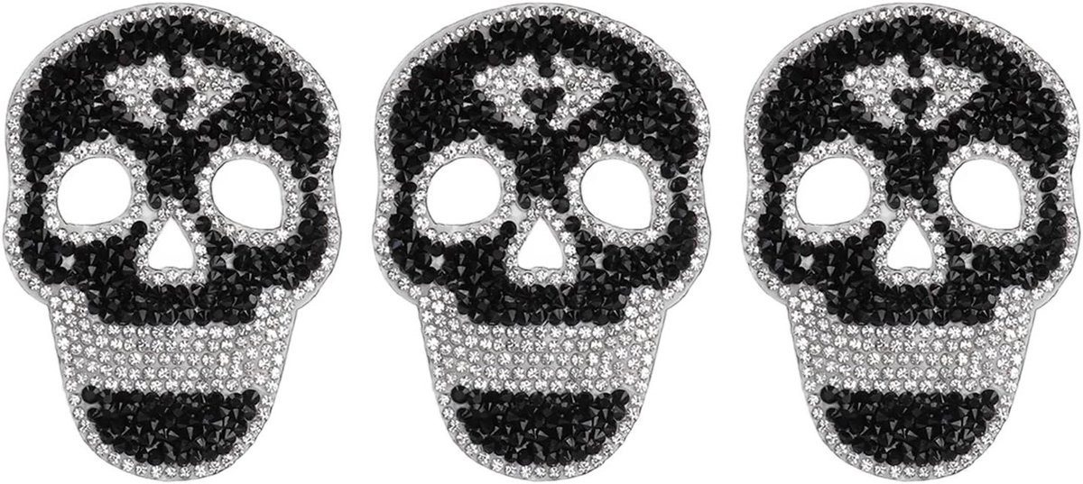 Zwarte Skulls Stoffen Patches - Set van 3 Kleine Decoratieve en Praktische Patches voor Kleding, Accessoires en Creatief Gebruik