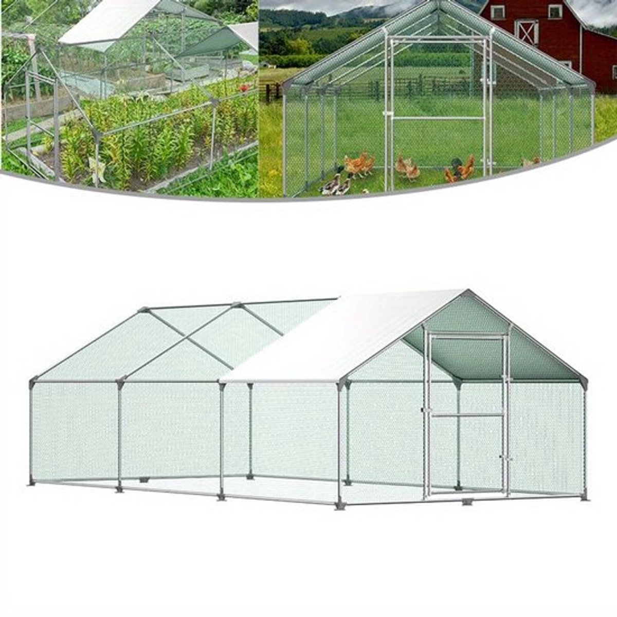 Kippenhok – Buitenren – Pluimveestal – Dierenren – Kippenren – Gegalvaniseerd Staal – Weerbestendig Met Schaduwdoek 3x6x2 m